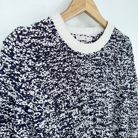 Rag & Bone Marley Chunky Knit Cropped Crew Neck Sweater Navy Blue/ White - Picture 9 of 12